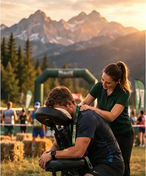 Masaż biegacza na mecie wydarzenia sportowego – Masáže Tatry